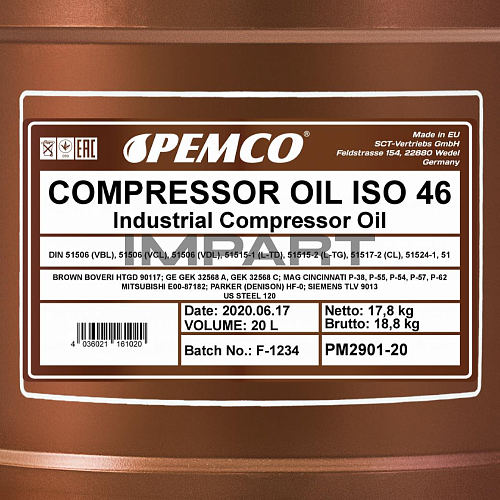 Масло компрессорное PEMCO Compressor Oil ISO 46 (20) PEMCO
