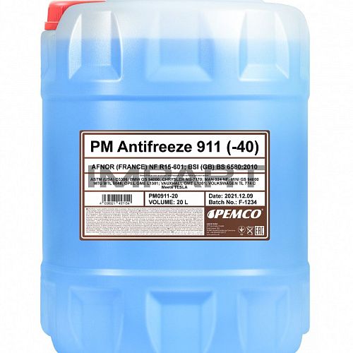 Антифриз PEMCO 911 (-40) синий (20 литров) PEMCO