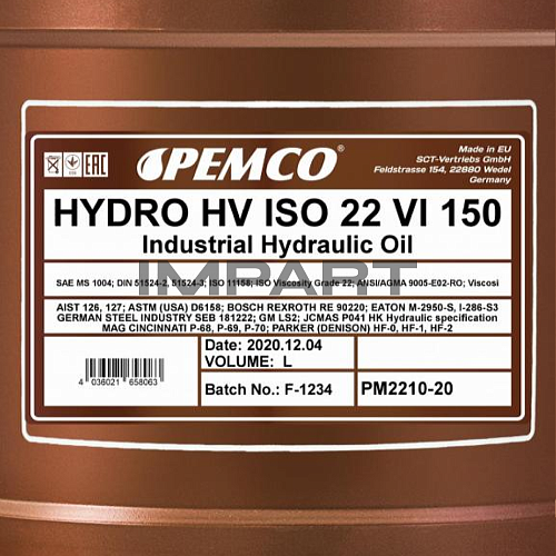 Масло гидравлическое PEMCO Hydro HV ISO 22 вязк.150 (20 литров) PEMCO