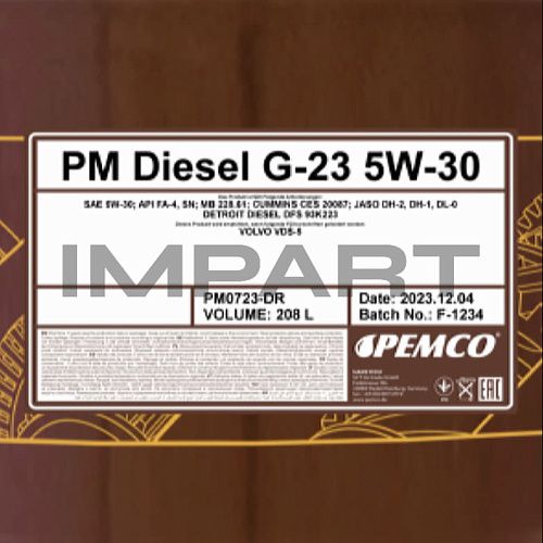 Масло моторное DIESEL G-23 PEMCO 5W-30 (208 литров) PEMCO