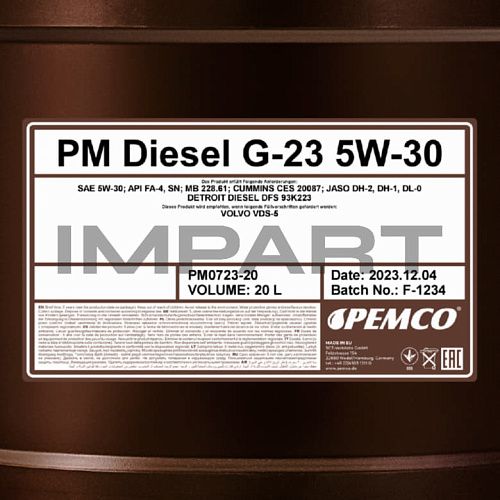 Масло моторное DIESEL G-23 PEMCO 5W-30 (20 литров) PEMCO