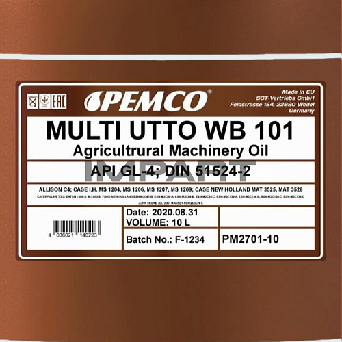 Масло трансмиссионно-гидравлическое PEMCO UTTO WB 101(10) PEMCO