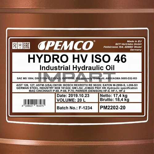 Масло гидравлическое PEMCO Hydro HV ISO 46 (20 литров) PEMCO